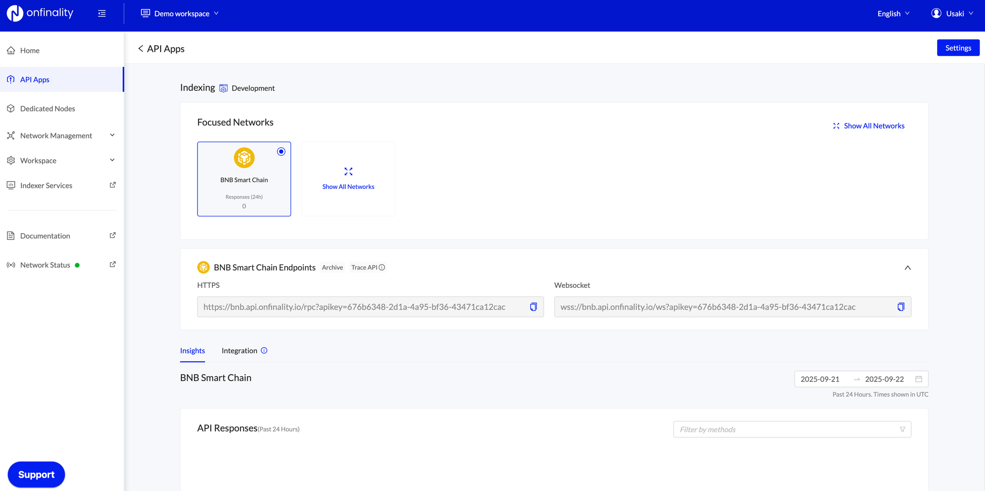 Get OnFinality BNB Endpoint from API Apps in onfinality portal