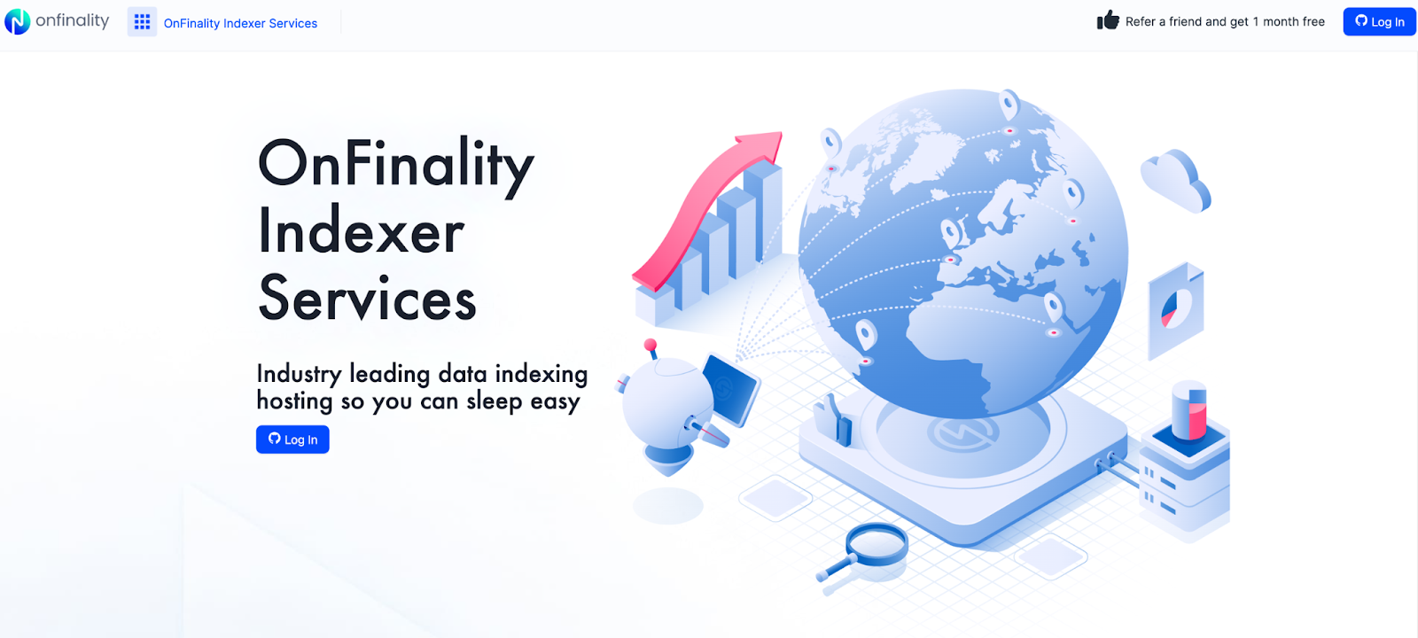 OnFinality Indexer Services home page - create account