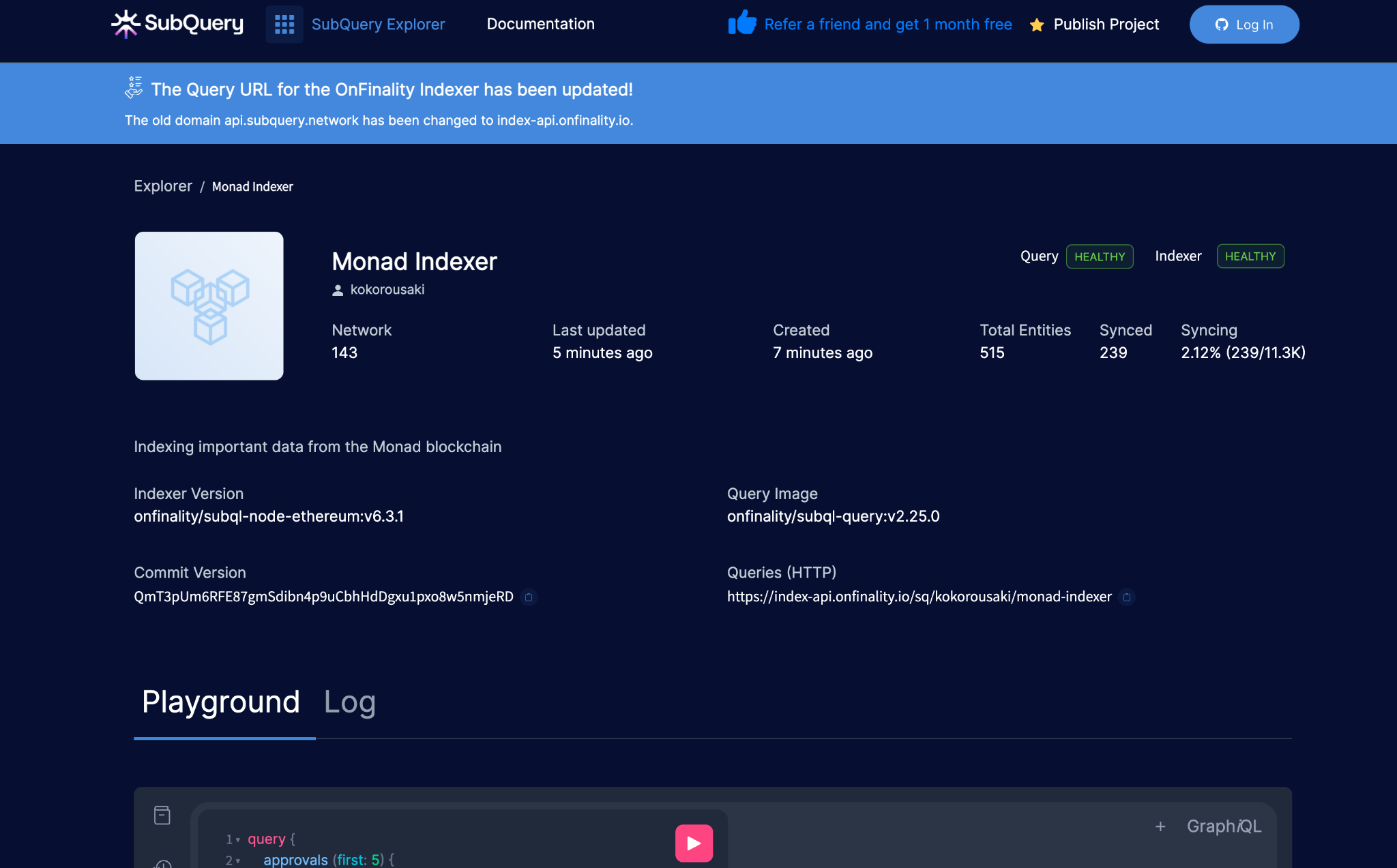 OnFinality Indexer Services - Monad Data Playground