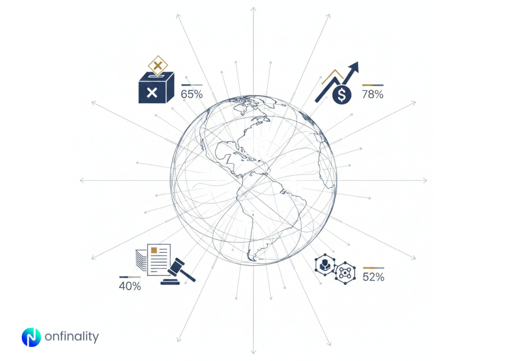 Global data visualization showing trends, probabilities, and metrics driving market insights and decision making.
