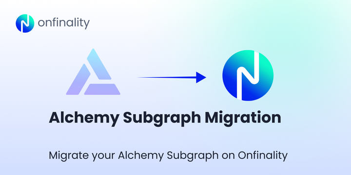 Alchemy logo pointing to Onfinality logo, illustrating Alchemy Subgraph Migration.